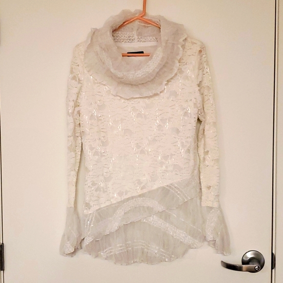 Design Today's white lace ruffle mesh and trim top Med. black tie wedding - Picture 1 of 8